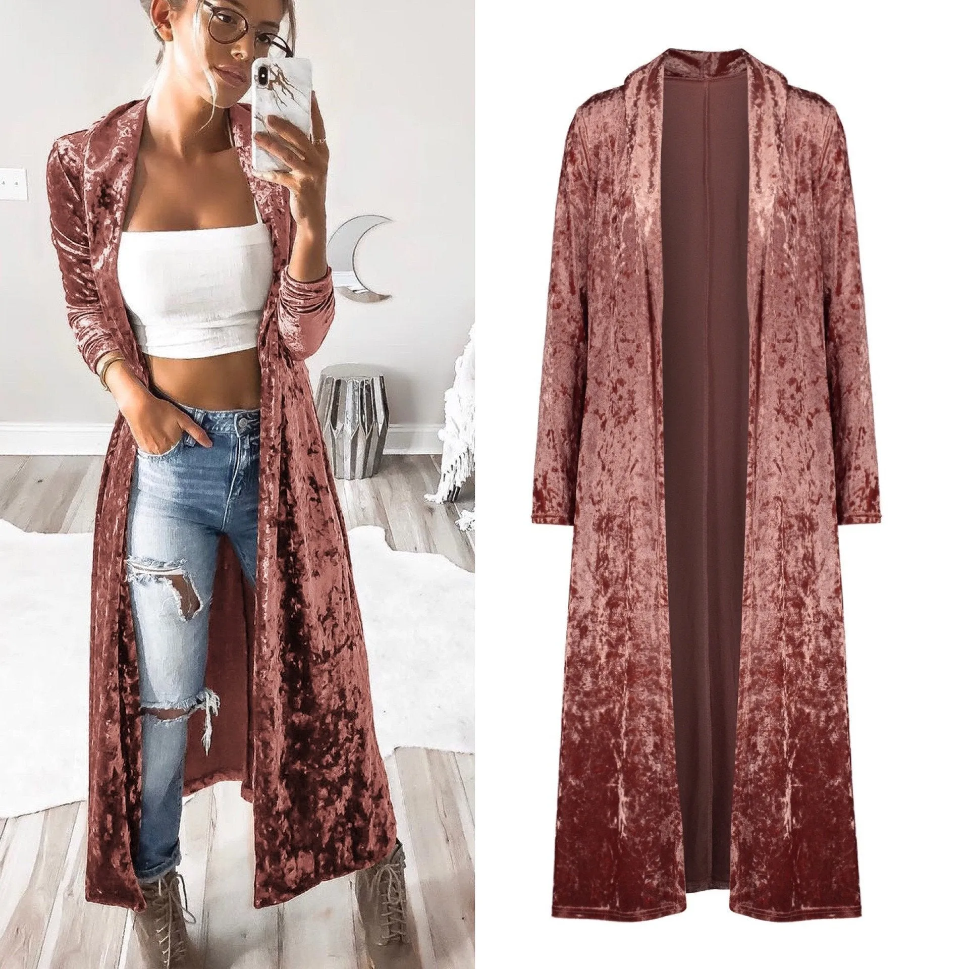 Womens Long Sleeve Velvet Open Front Casual Cardigans