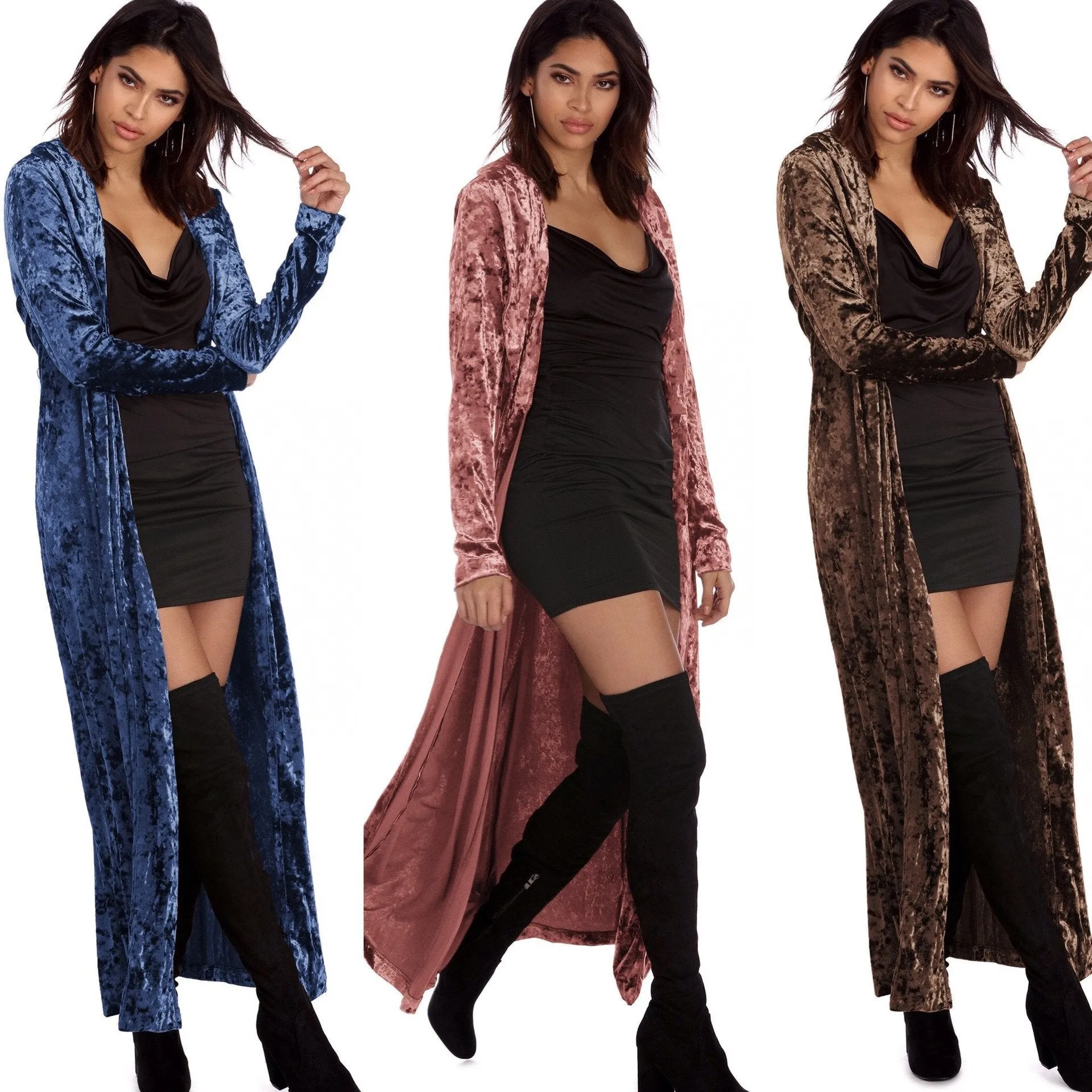 Womens Long Sleeve Velvet Open Front Casual Cardigans