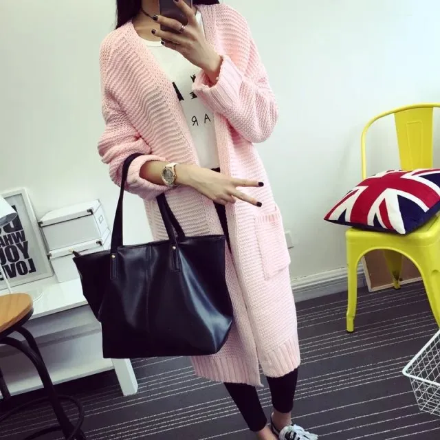 Women's Loose Double Pockets Knitted Cardigan Sweater