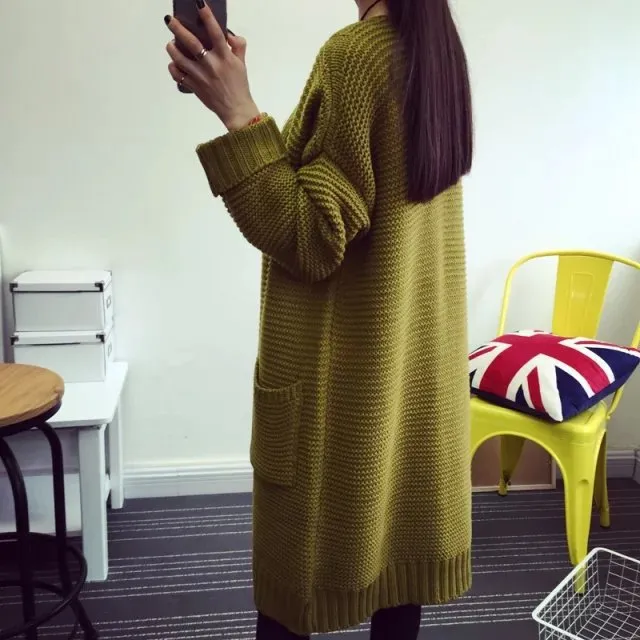 Women's Loose Double Pockets Knitted Cardigan Sweater