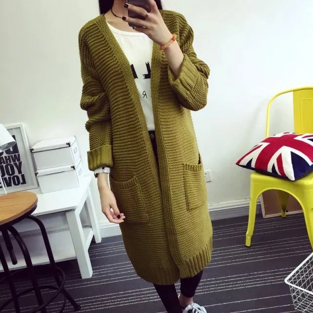 Women's Loose Double Pockets Knitted Cardigan Sweater