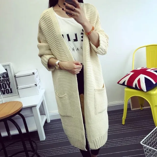 Women's Loose Double Pockets Knitted Cardigan Sweater