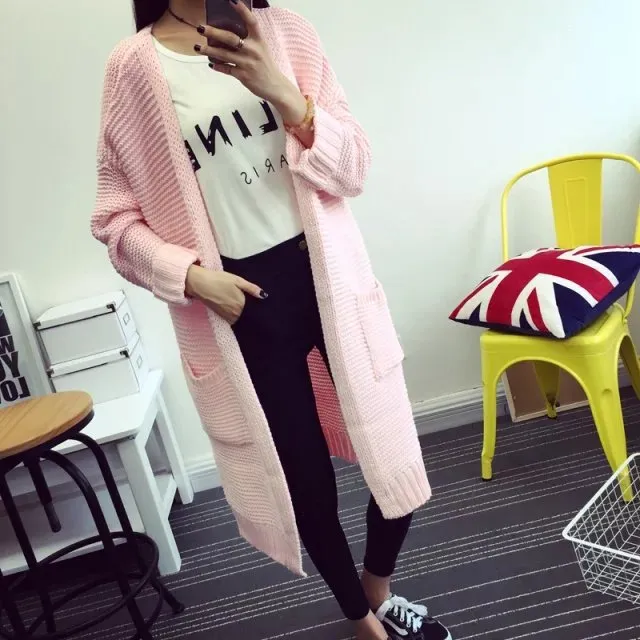 Women's Loose Double Pockets Knitted Cardigan Sweater