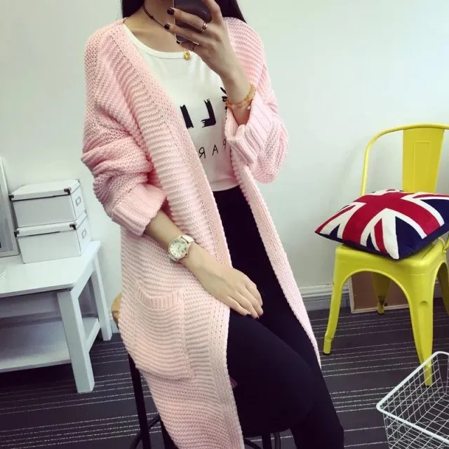 Women's Loose Double Pockets Knitted Cardigan Sweater