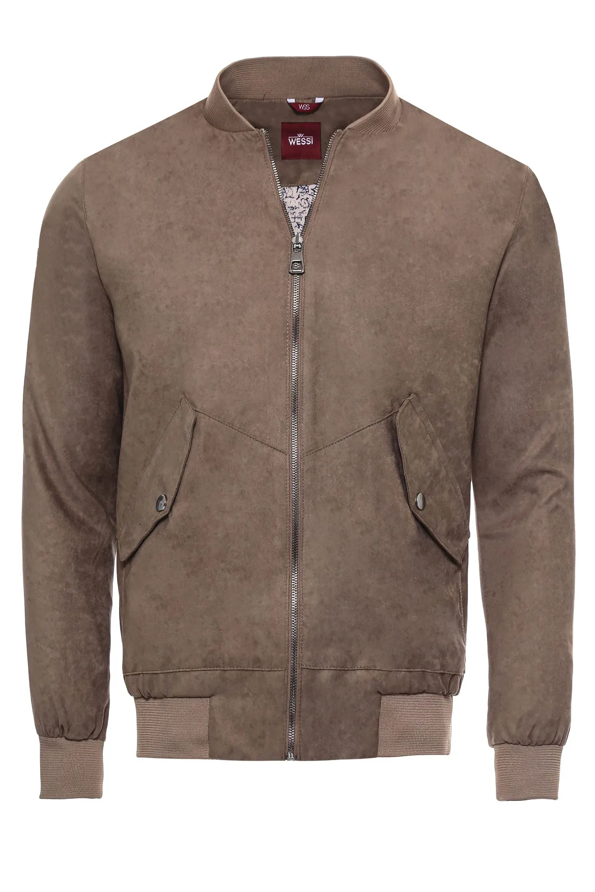 WSS Flap Pockets Suede Light Brown Men Bomber Coat  - Singen