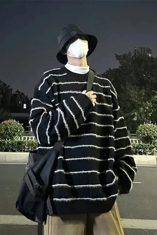 xiangtuibao Man Clothes Knitted Sweaters for Men Vintage Striped Pullovers Casual Cotton Thick Winter 2024 Trend Sweatshirts Knitwear C74
